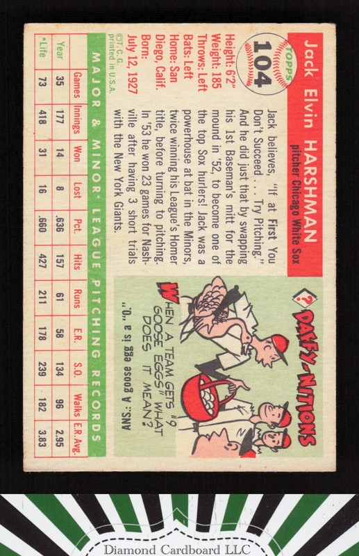 1955 Topps #104 Jack Harshman VGEX+ f, back