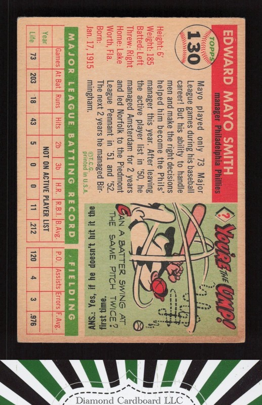 1955 Topps #130 Mayo Smith VG+ [CENTERED] q, back