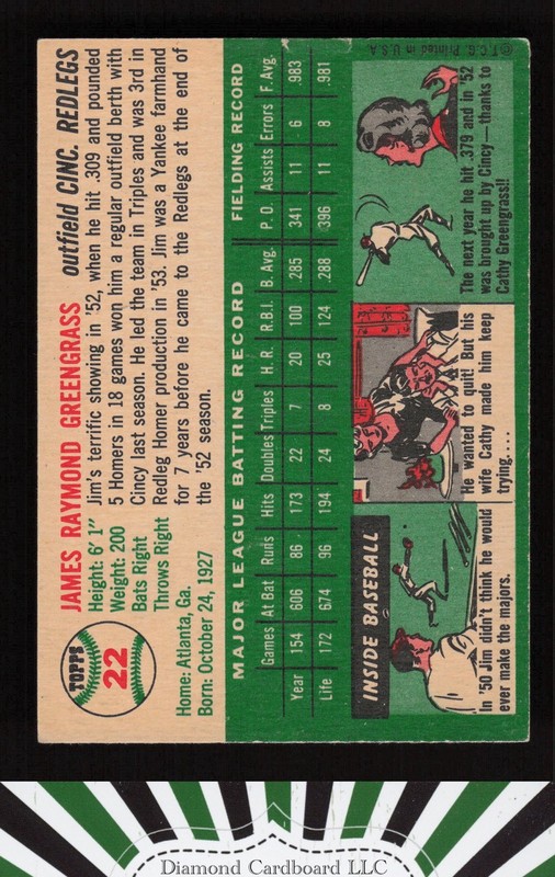 1954 Topps #22 Jim Greengrass EX k, back