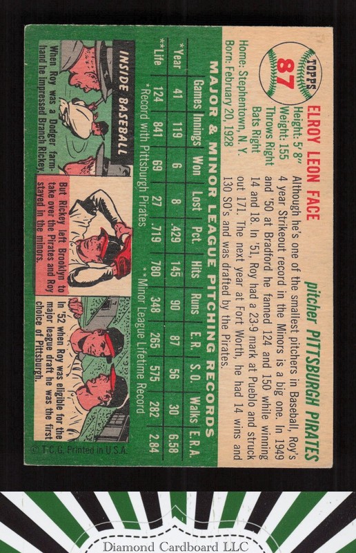1954 Topps #87 Roy Face EX+ k, back