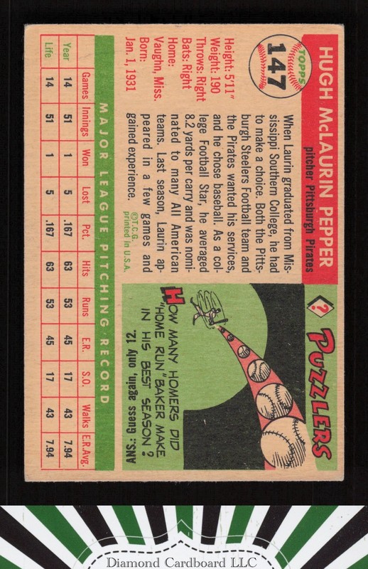 1955 Topps #147 Laurin Pepper VGEX d, back
