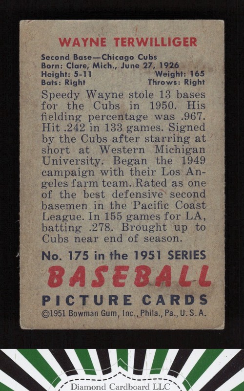 1951 Bowman #175 Wayne Terwilliger VGEX, back