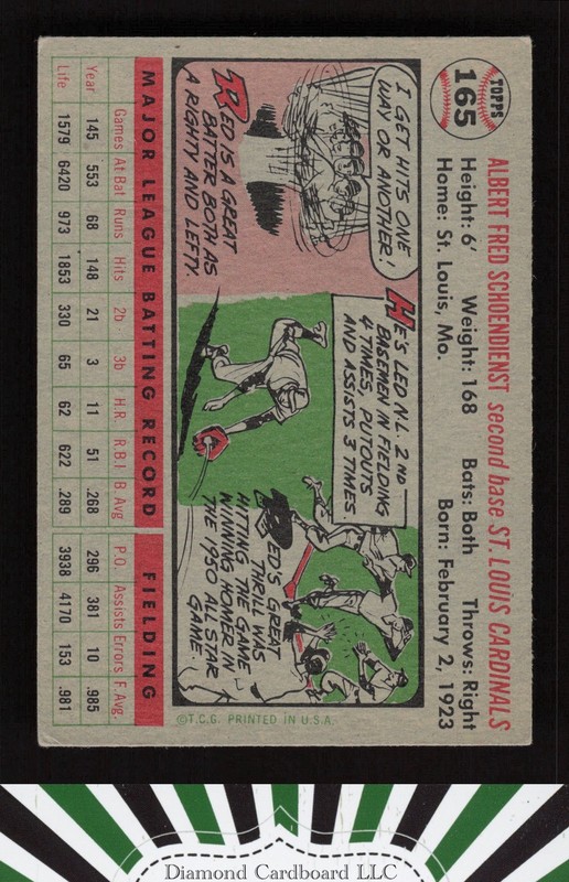 1956 Topps #165 Red Schoendienst VGEX+ [CENTERED] l, back