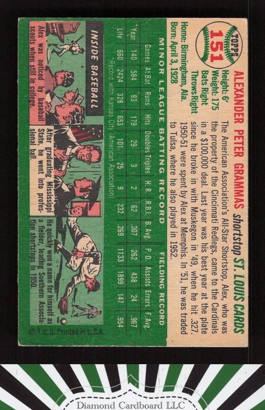1954 Topps #151 Alex Grammas VGEX [CENTERED] n, back