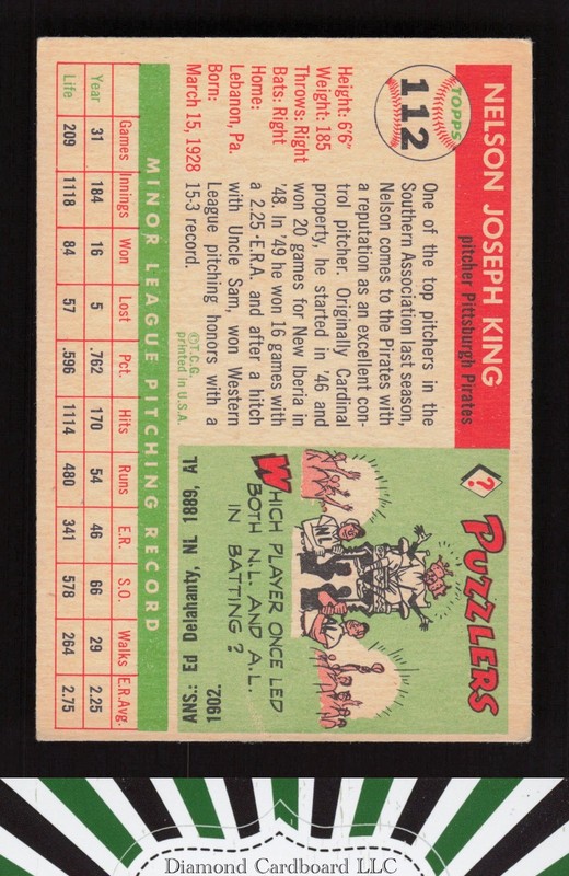 1955 Topps #112 Nelson King VGEX n, back