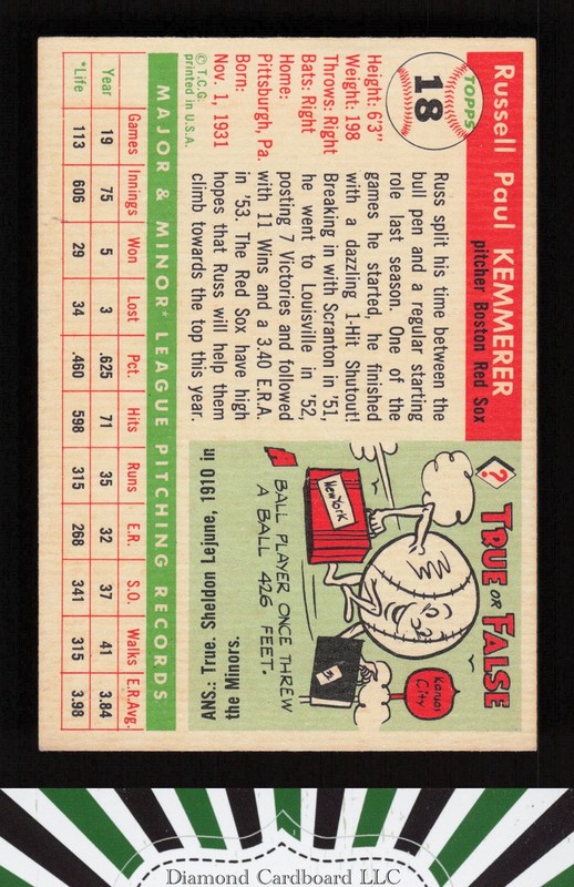 1955 Topps #18 Russ Kemmerer VGEX [CENTERED] e, back