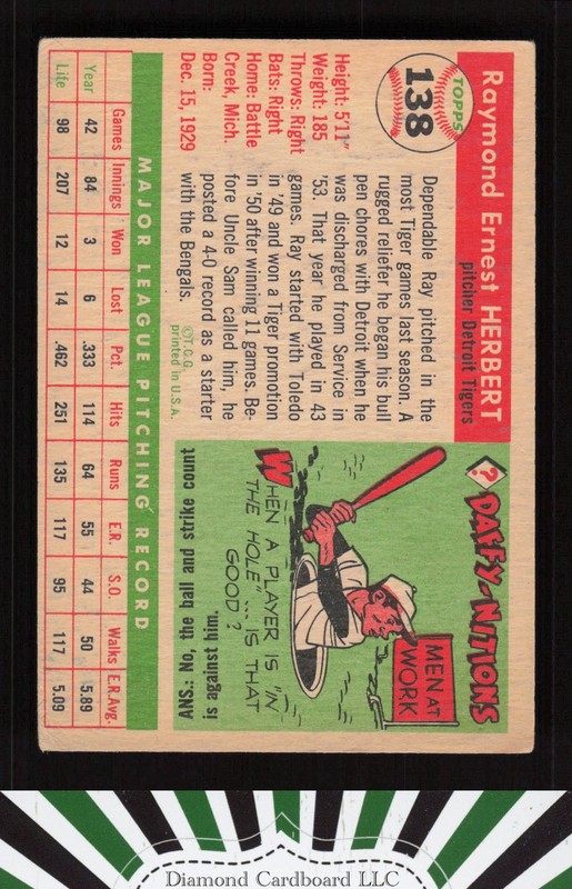 1955 Topps #138 Ray Herbert VG b, back