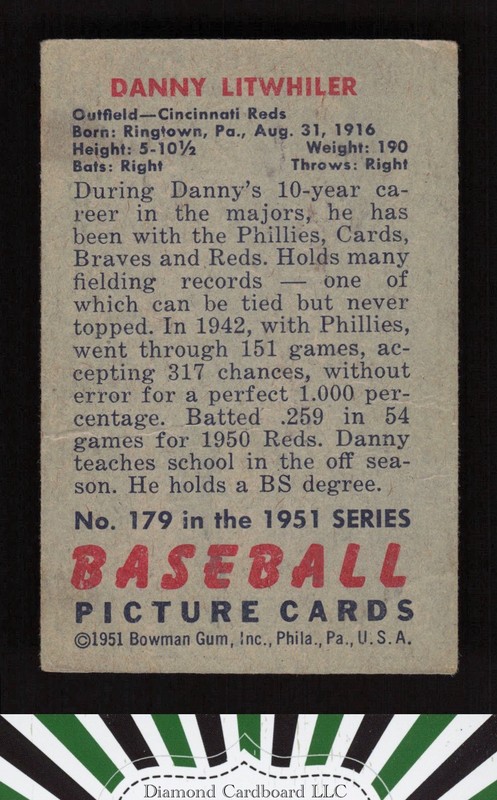 1951 Bowman #179 Danny Litwhiler GD+, back