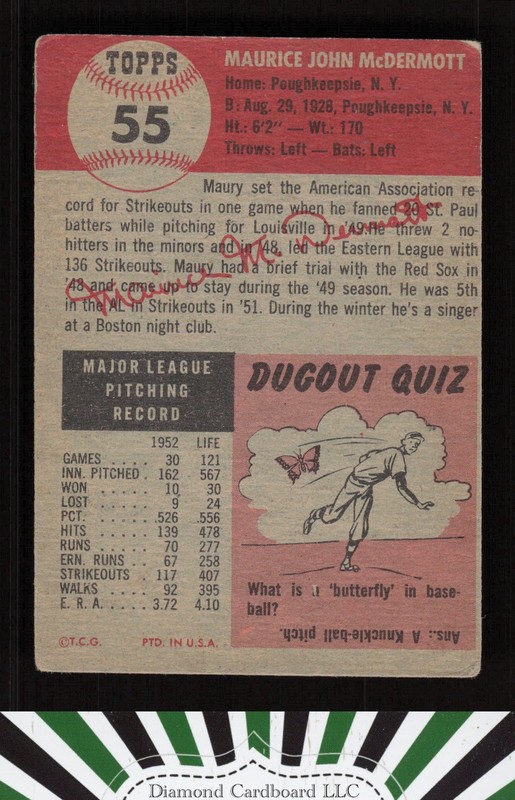 1953 Topps #55 Maurice McDermott GD a, back