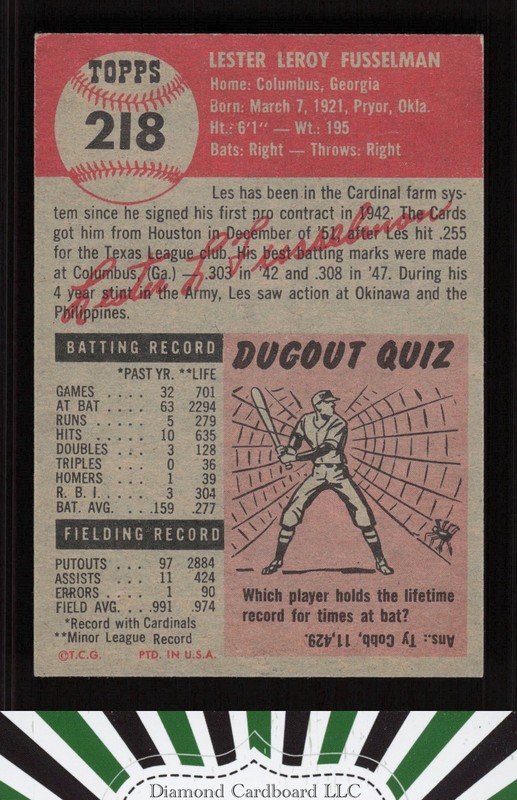1953 Topps #218 Les Fusselman EX+ [CENTERED] g, back