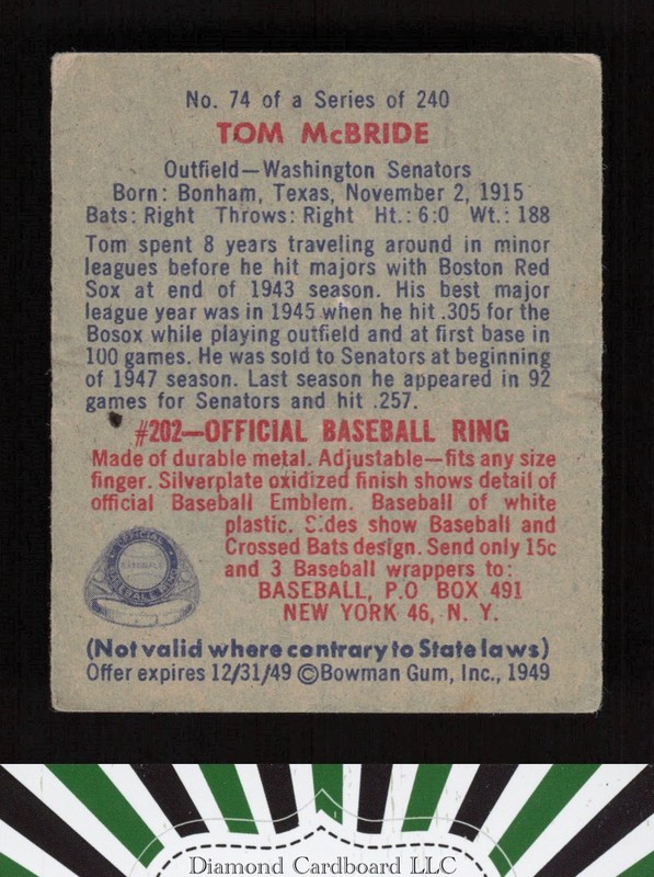 1949 Bowman #74 Tom McBride GD [CENTERED] a, back