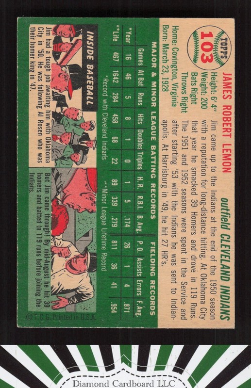 1954 Topps #103 Jim Lemon VGEX+ d, back