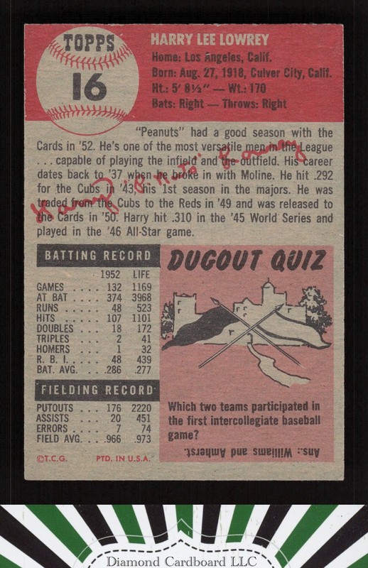 1953 Topps #16 Peanuts Lowrey NM j, back
