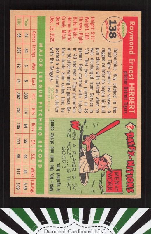 1955 Topps #138 Ray Herbert VGEX h, back