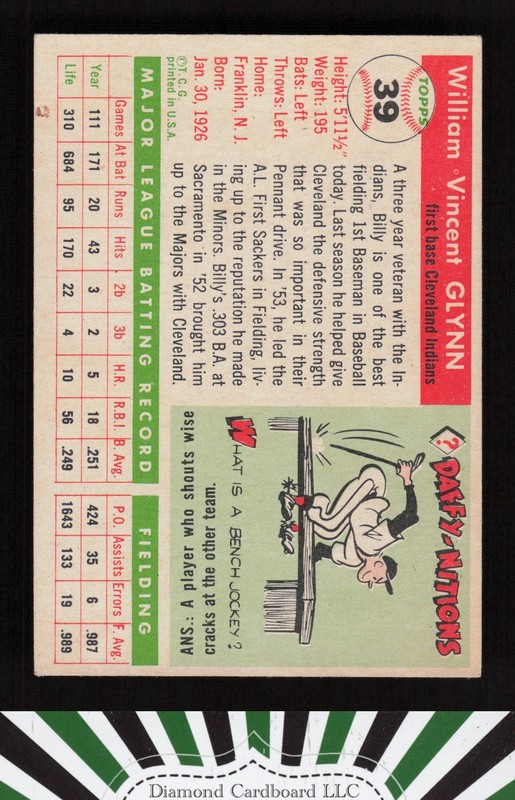 1955 Topps #39 Bill Glynn VGEX j, back