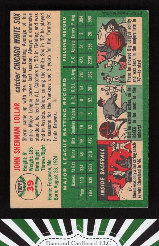 1954 Topps #39 Sherm Lollar VGEX i, back