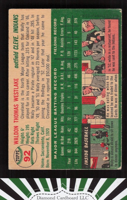1954 Topps #92 Wally Westlake GD+ i, back