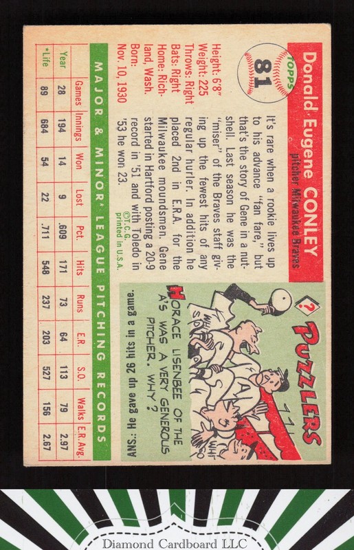 1955 Topps #81 Gene Conley VG+ d, back
