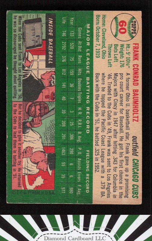 1954 Topps #60 Frank Baumholtz VG (ST) n, back