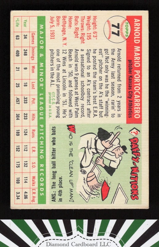 1955 Topps #77 Arnold Portocarrero VG j, back