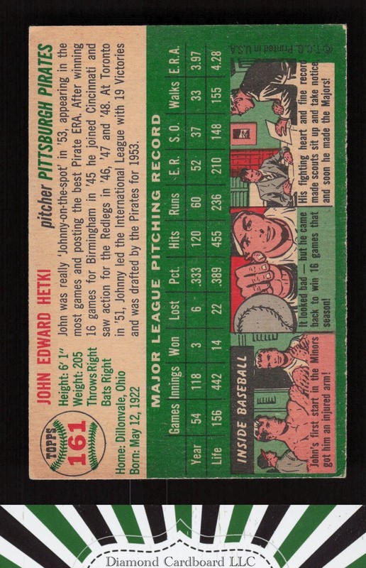 1954 Topps #161 John Hetki VGEX b, back