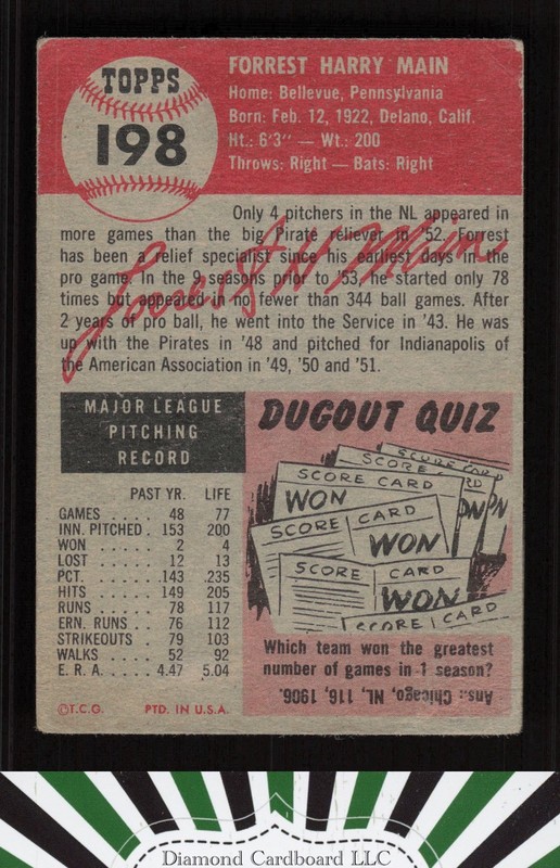 1953 Topps #198 Forrest Main PR a, back