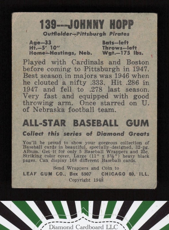 1948-49 Leaf #139 Johnny Hopp VGEX [CENTERED] a, back