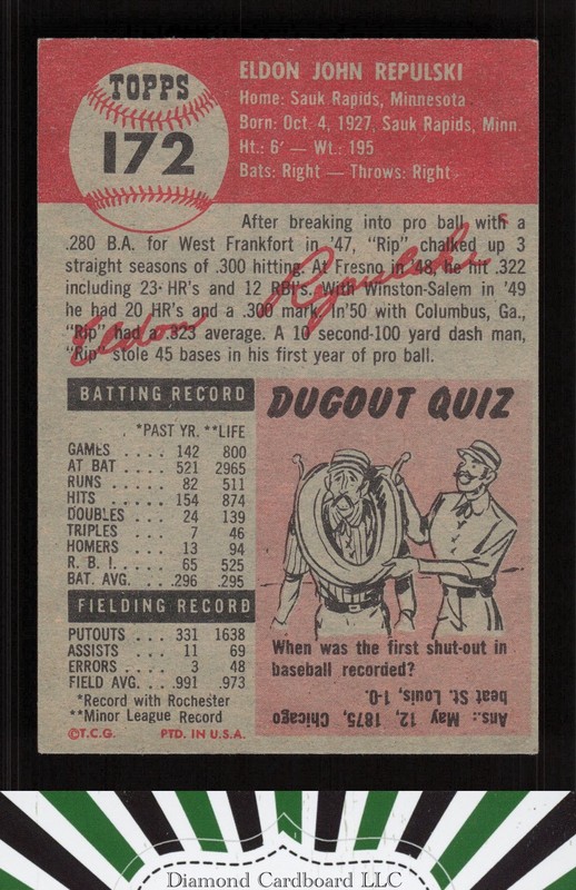 1953 Topps #172 Rip Repulski EX+ j, back