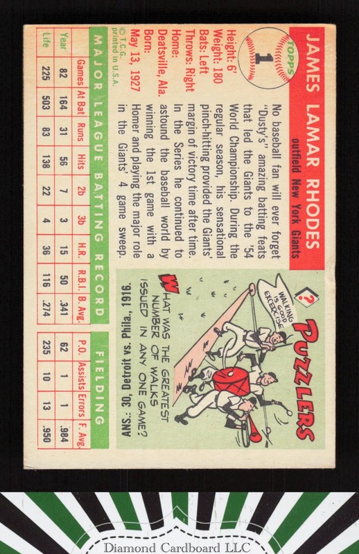 1955 Topps #1 Dusty Rhodes VG a, back