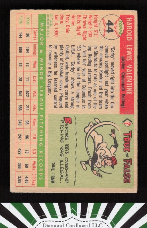 1955 Topps #44 Corky Valentine VG k, back