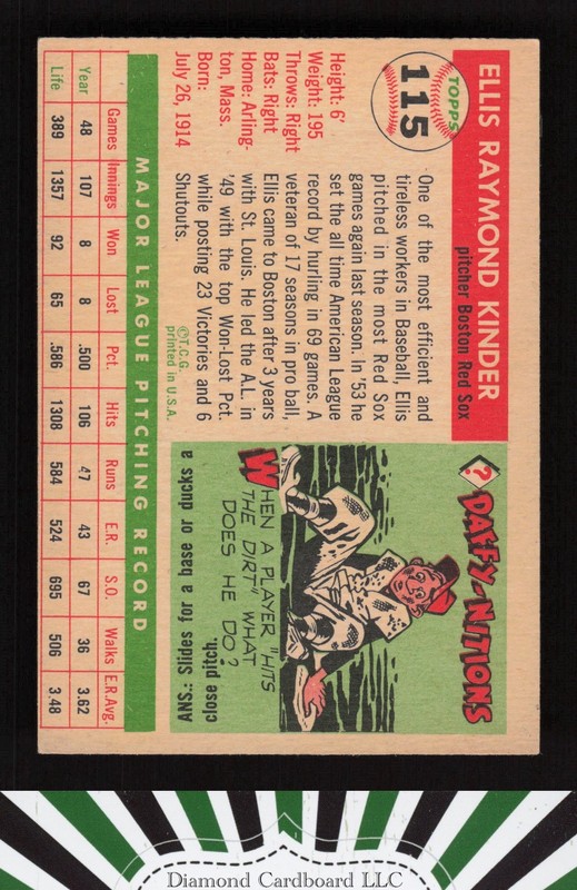 1955 Topps #115 Ellis Kinder VGEX g, back