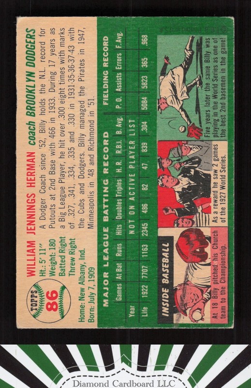 1954 Topps #86 Billy Herman VG f, back