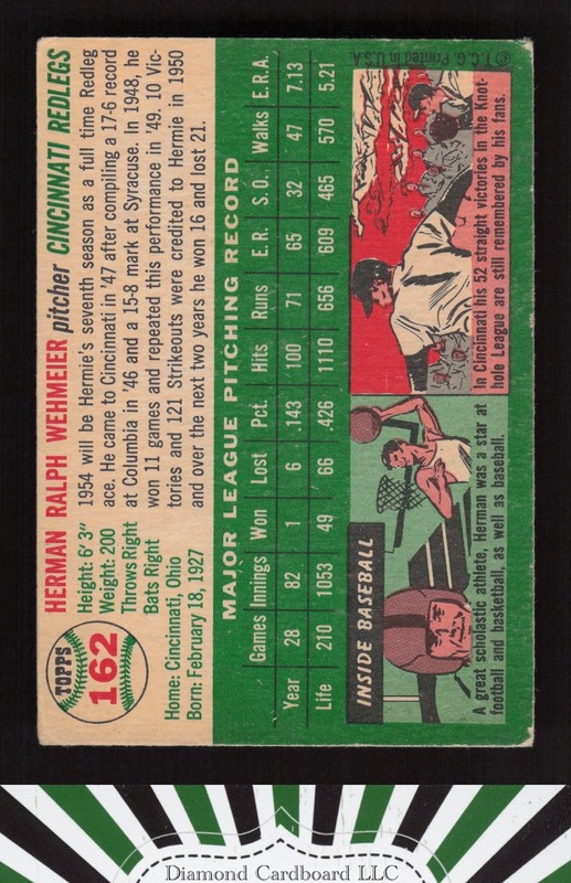 1954 Topps #162 Herman Wehmeier VG b, back