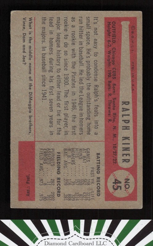 1954 Bowman #45 Ralph Kiner VGEX [CENTERED] a, back