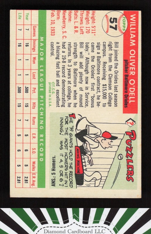 1955 Topps #57 Billy O'Dell VGEX f, back