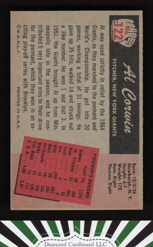 1955 Bowman #122 Al Corwin EXMT, back