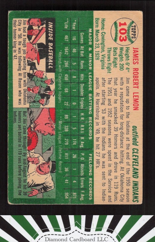 1954 Topps #103 Jim Lemon GD c, back