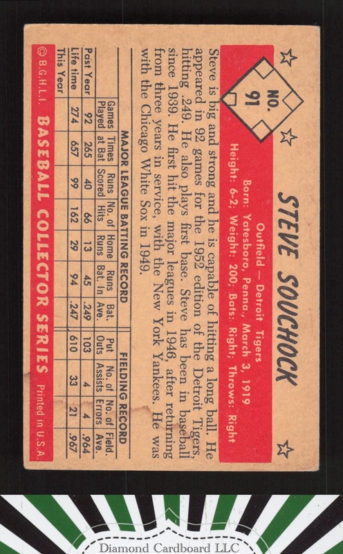 1953 Bowman Color #91 Steve Souchock VGEX b, back