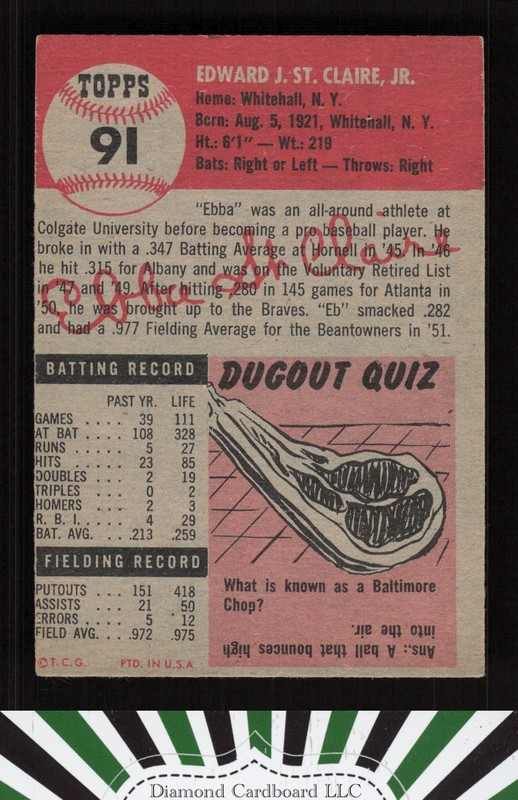 1953 Topps #91 Ebba St. Claire : Bio uses black text VGEX e, back