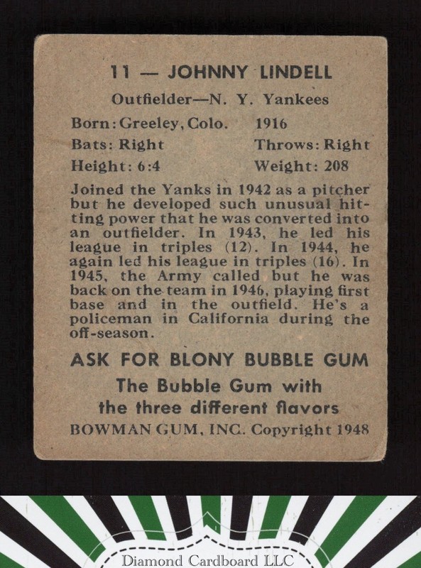 1948 Bowman #11 Johnny Lindell VGEX b, back
