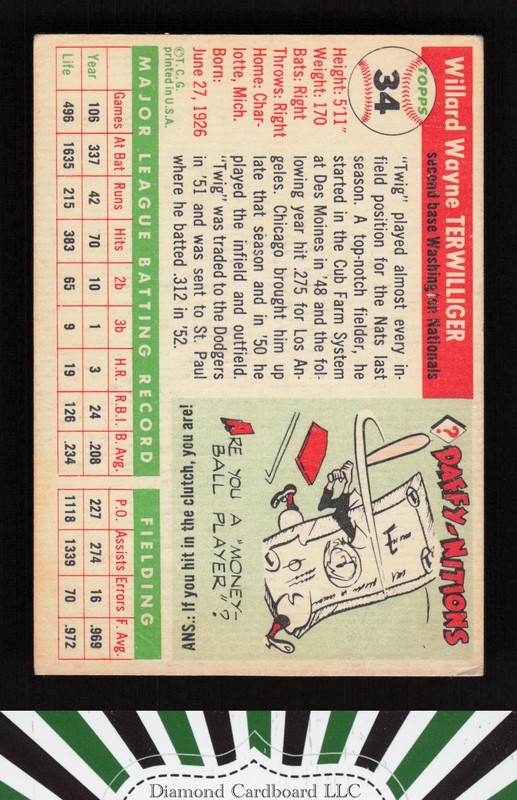1955 Topps #34 Wayne Terwilliger VGEX l, back