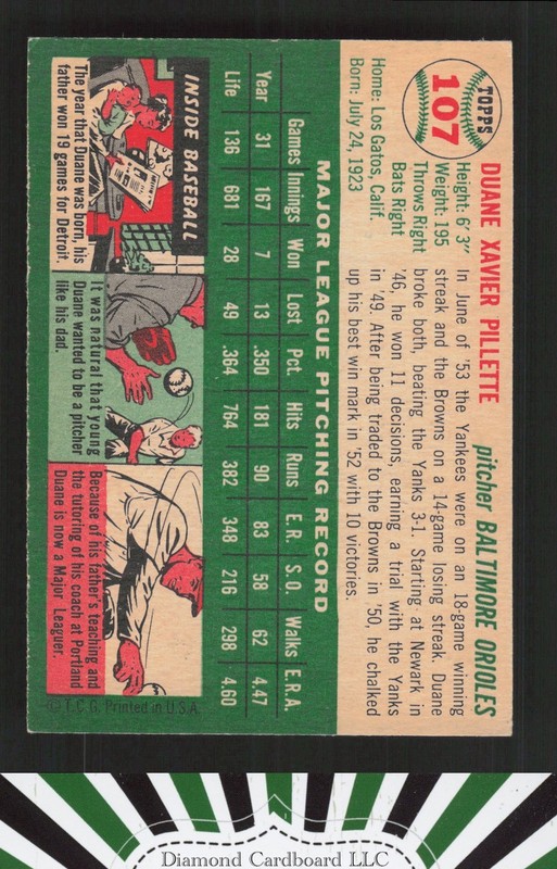 1954 Topps #107 Duane Pillette EX b, back