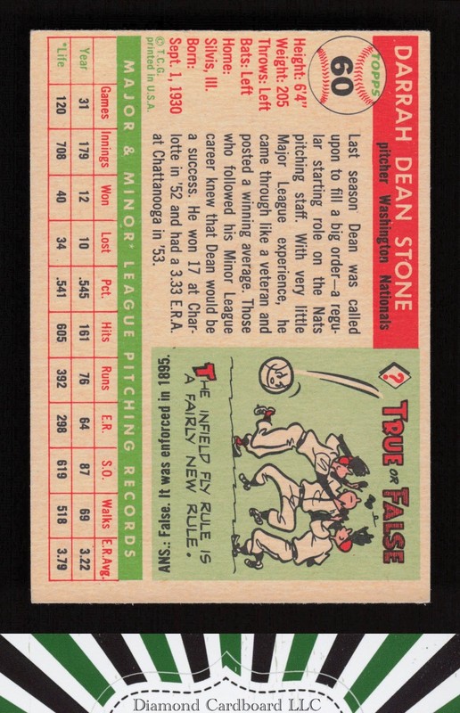 1955 Topps #60 Dean Stone EX+ b, back