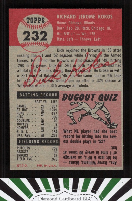 1953 Topps #232 Dick Kokos EX h, back