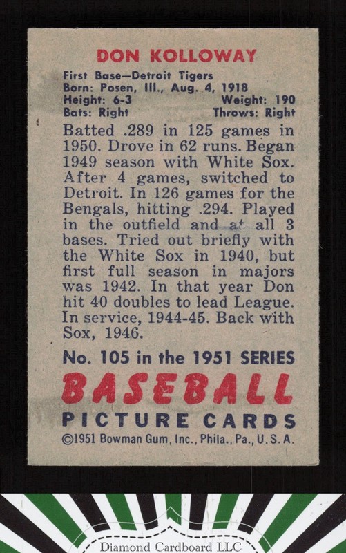 1951 Bowman #105 Don Kolloway VGEX+, back