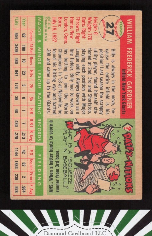 1955 Topps #27 Billy Gardner VGEX d, back