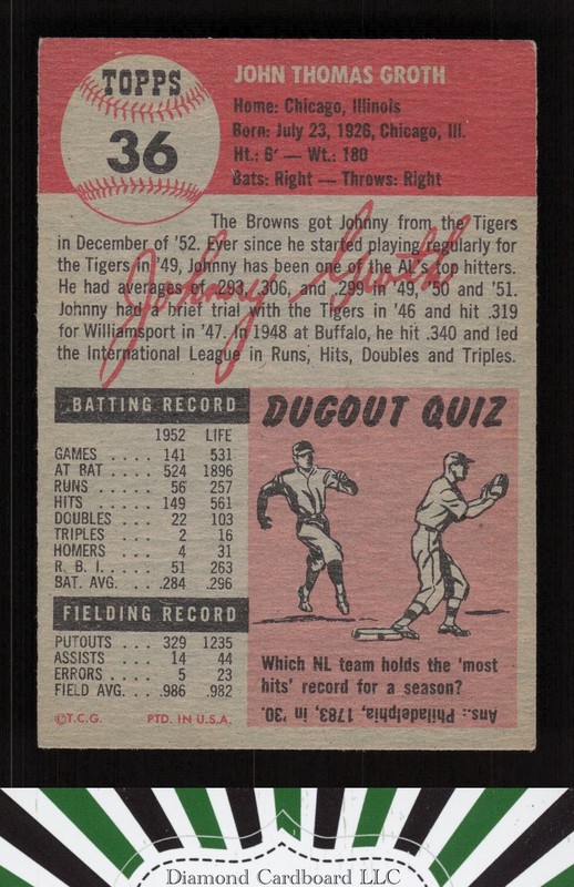 1953 Topps #36 Johnny Groth VGEX b, back
