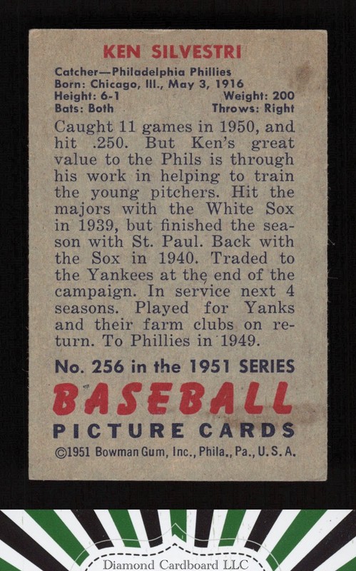 1951 Bowman #256 Ken Silvestri VGEX, back