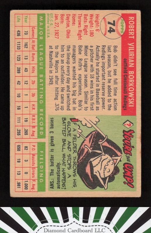 1955 Topps #74 Bob Borkowski GD+ b, back