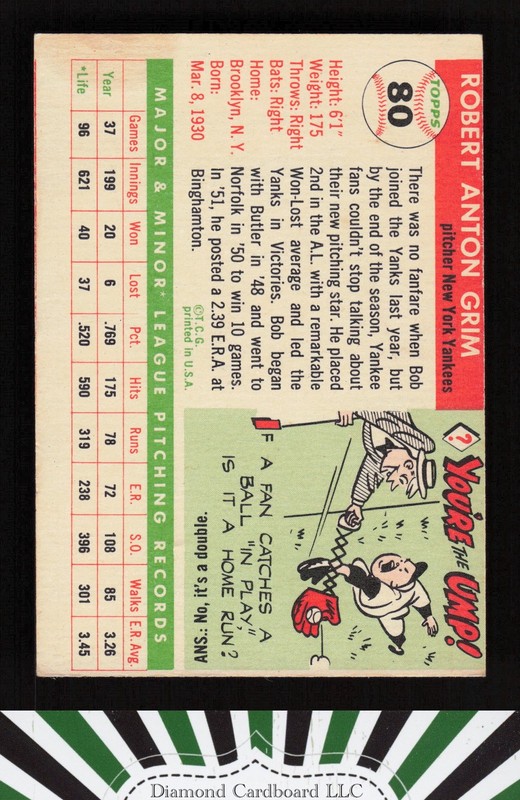 1955 Topps #80 Bob Grim VG (MC) c, back